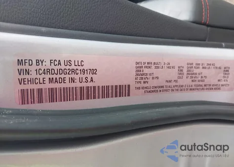 2024 Dodge Durango Gt Plus Awd from USA, damaged, VIN 1C4RDJDG2RC191702